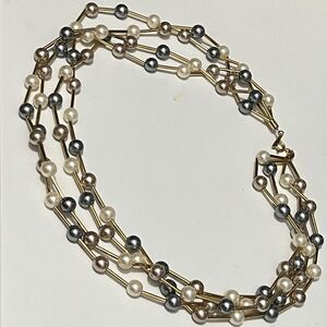 AVON Necklace Multi Strand Beaded Pearl Gold Tone classic career